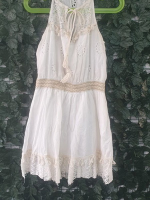 Boho dress like new, airy, sizes S - M, white and beige
