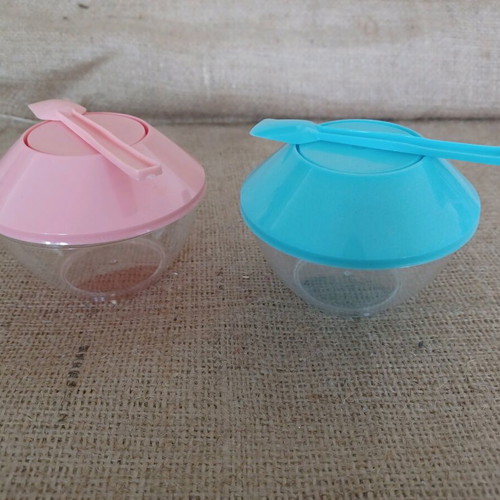 Plastic jars with spoon for baptism, new, pack of 10