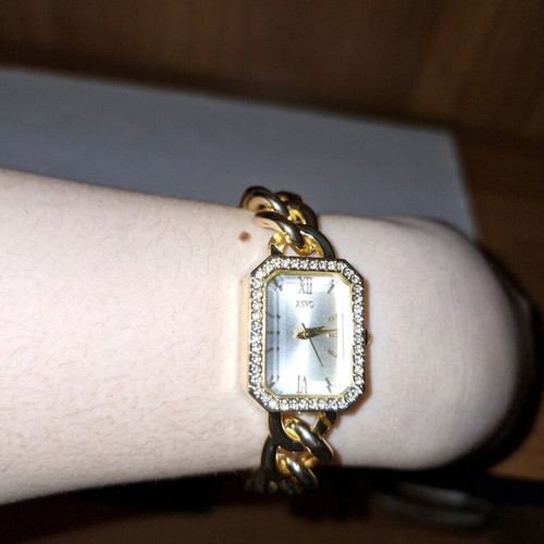 Quartz watch gold tone with rhinestones new