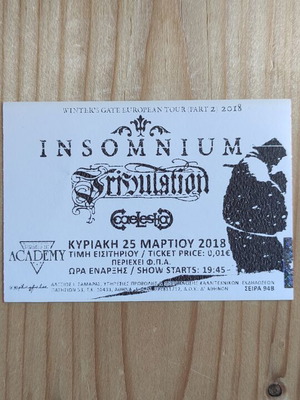 Insomnium Tribulation concert ticket like new, 25-3-2018