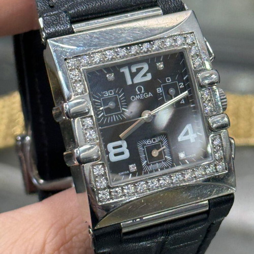 Omega watch authentic with real diamonds like new, black
