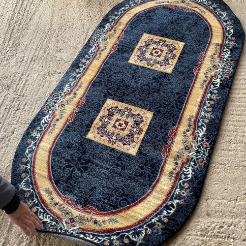 Mekka Arabian Carpets wool rug new, navy blue 1x2