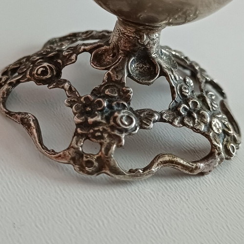 Vintage Antique Egg Cup Sterling Silver 925 with Floral Openwork Base