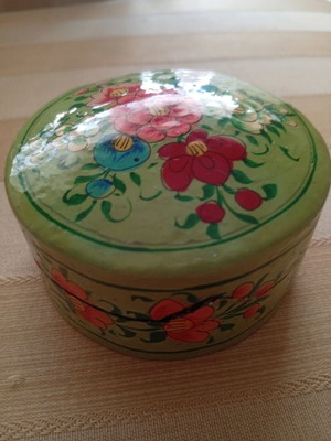 Indian handmade trinket box like new with floral motif from Papier Mache