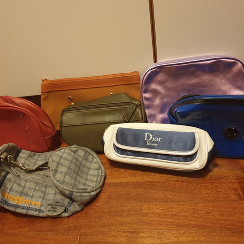 Toiletry bags used, set of 6 with cosmetic marks