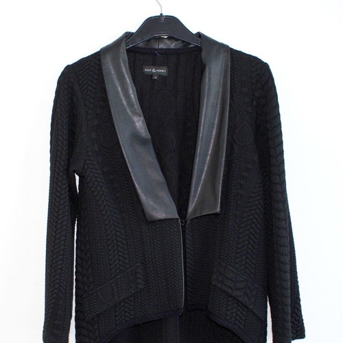 Milk & Honey London cardigan with leather collar like new, black size M