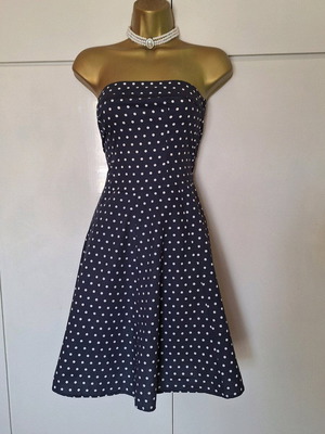 Vintage navy blue polkadot dress used, size small