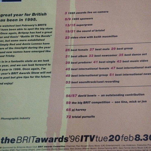 Περιοδικό Brit Awards 96 μεταχειρισμένο με φθορά στη ράχη και άκρες