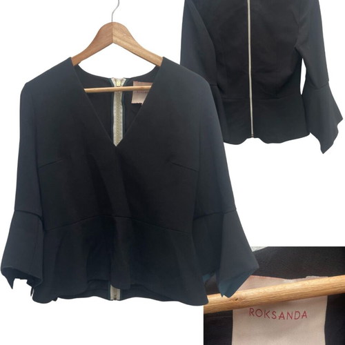 Roksanda Black Peplum Top with Bell Sleeves and Gold Zippers used