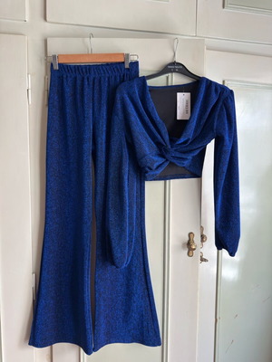 Crop Top and Flared Pants Set Blue Roua Lurex New Decoro