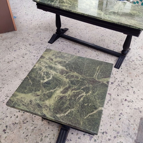 Wooden tables with marble used, set of 3 pieces