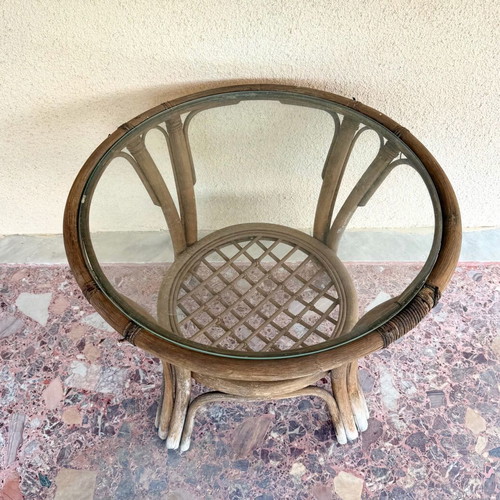 Vintage Bamboo Table with Glass Refurbished