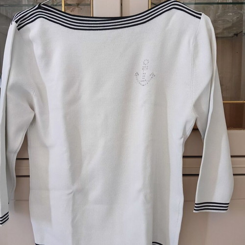 Women's blouse nautical style thin knit white size S like new