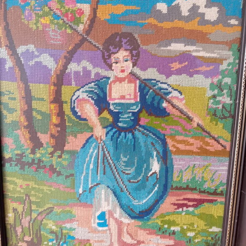 Embroidered painting used 55x45 cm with frame wear