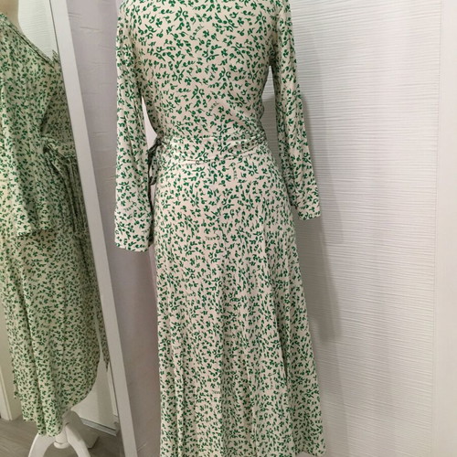 GANNI Printed Crepe Wrap Dress like new, green leaf pattern