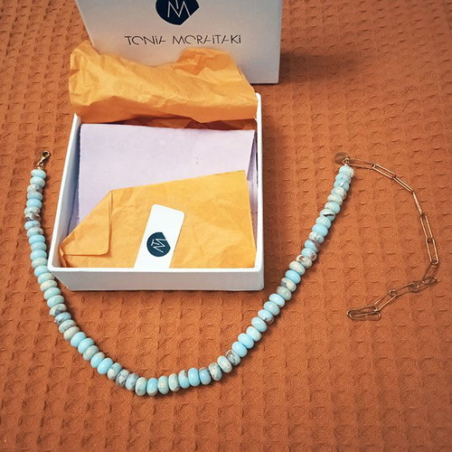 Melia Turqoise Jasper Necklace new, turquoise and gold plated