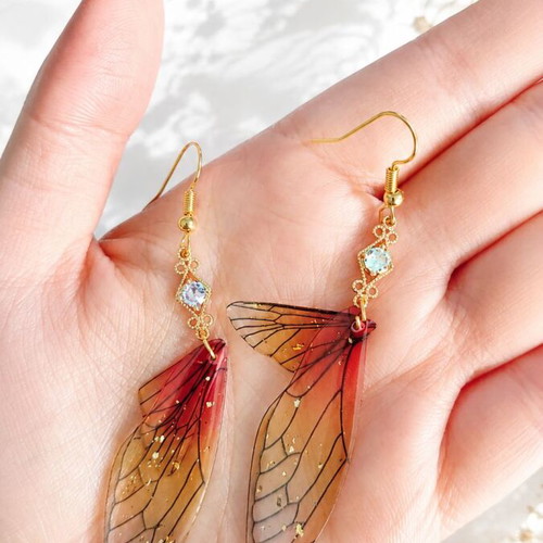 Fairy Statement Earrings "Sunset Wings" Handmade with Crystal