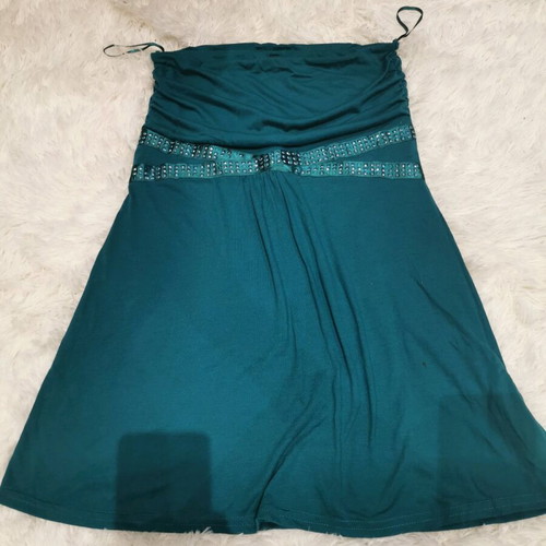 Strapless long blouse used, blue and green, size L