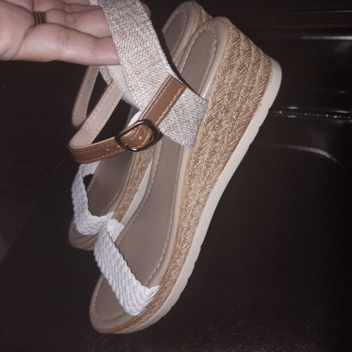 Sandals platform new, white and beige, size 43 approx