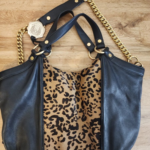 Vince Camuto shoulder bag like new, black leather and leopard print