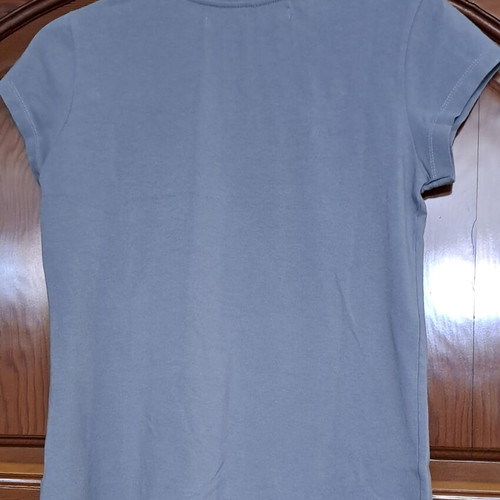 ZARA Trafaluc Rhinestone Graphic T-Shirt, size Large, muted blue gray