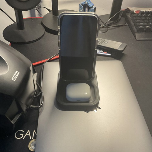 Handmade phone and AirPods stand black with 2 holders like new