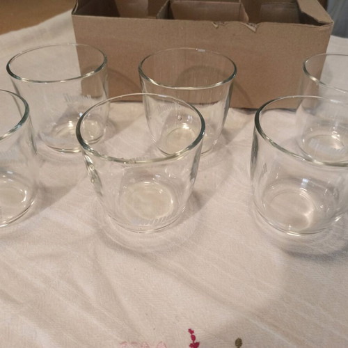 Glass cups with Buondi logo, new, 2 packs of 6