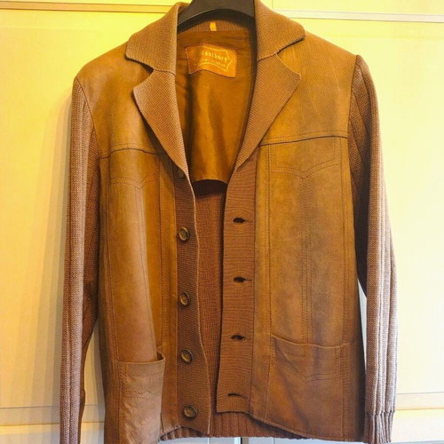 Westbury unisex vintage S jacket used, suede leather and wool, beige brown