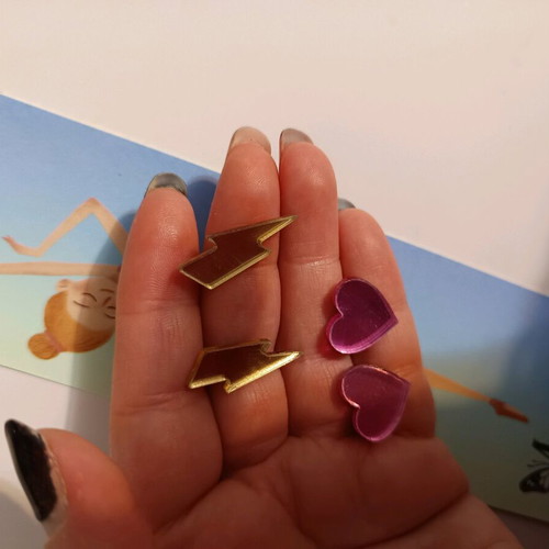 Plexiglass earrings new with silicone studs pink and gold