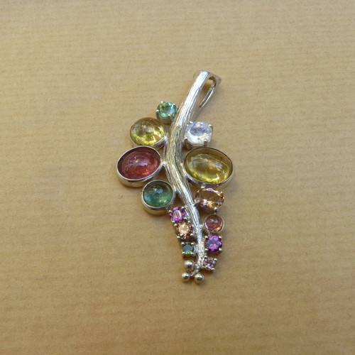 Silver pendant 925 with multicolor tourmalines and moonstone