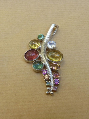 Silver pendant 925 with multicolor tourmalines and moonstone