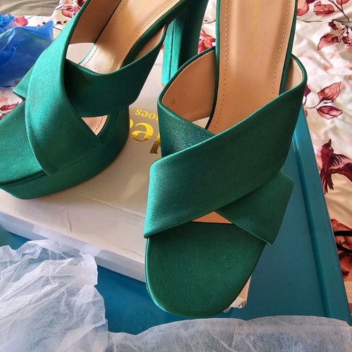 Satin mules green new, size 38