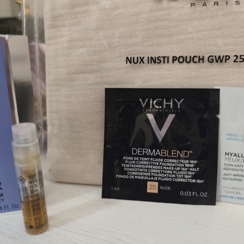 Nuxe Makeup Bag with Mugler Angel Elixir and Vichy Samples New