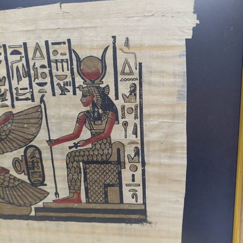 Egyptian Papyrus Thea Isida with Frame used, 50.5 x 42 cm