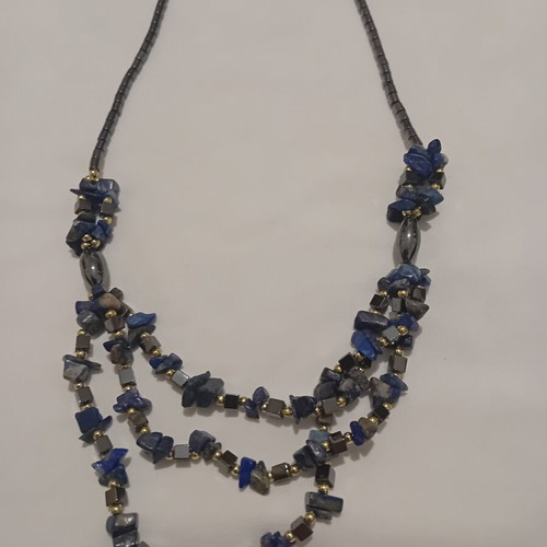 Three-strand necklace with sodalite and hematite like new