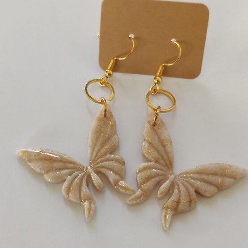 Handmade polymer clay butterfly earrings with gold hooks new