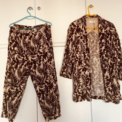 Mango summer suit like new, beige and brown, jacket and elastic waist pants