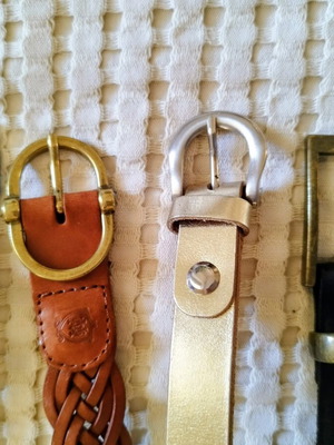 Leather designer belts set of 4 used, Massimo Dutti, Stephen Collins, custom-made