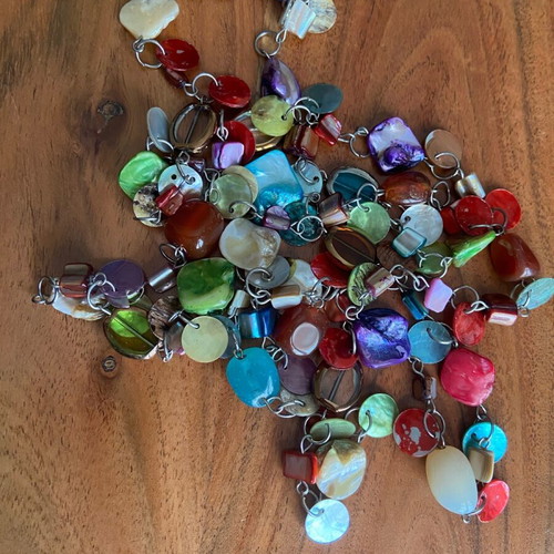 Long necklace with semi-precious stones and shells like new