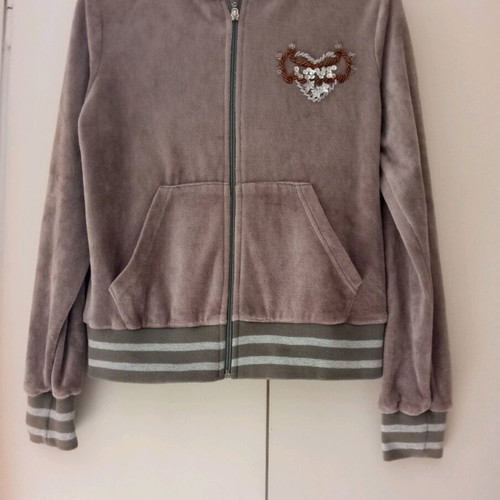 Velvet gray cardigan with mouse design and rhinestones like new