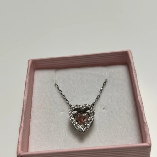Swarovski 3D heart necklace used, gray and pink