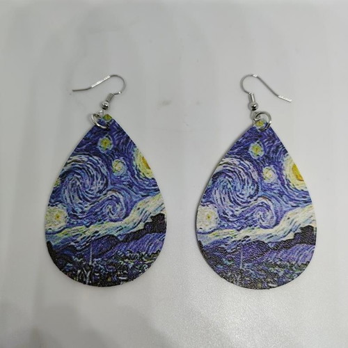Earrings Starry Night by Van Gogh like new, blue drop shape