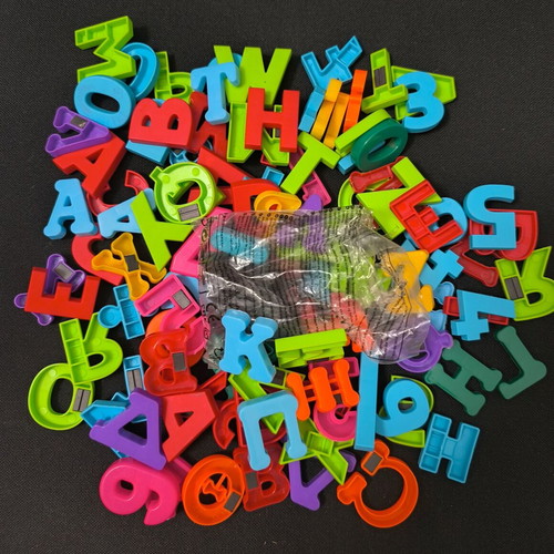 Magnetic letters, numbers and symbols set used, 100 pieces