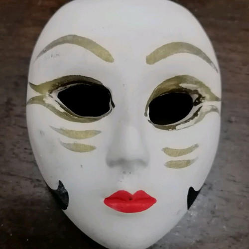 Ceramic faience masks used, handmade, set of 2 pieces