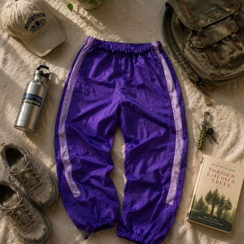 Purple Parachute Track Pants vintage style, like new, nylon baggy