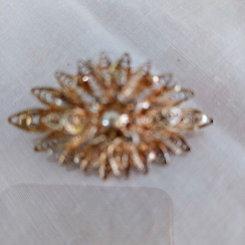 Vintage filigree sun brooch with pearls used