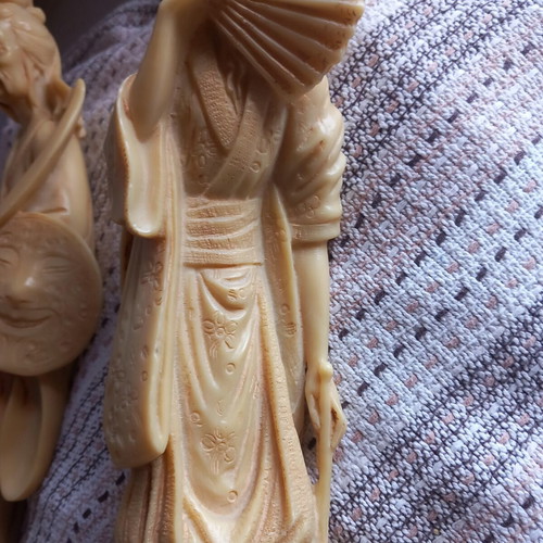 Samurai and Geisha vintage resin figurines in faux ivory