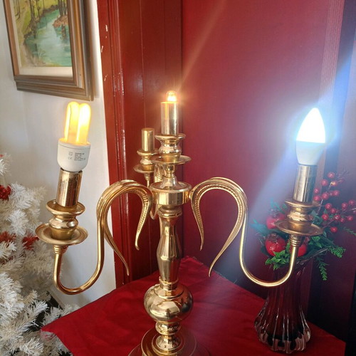 Vintage brass four-light lamp like new, height 60 cm