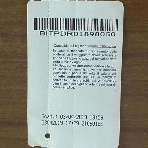 Bus Tram Ticket Palermo Italy Sicily 2018 used