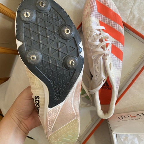 Adidas Athletic Spikes used, size 38.5, white and orange